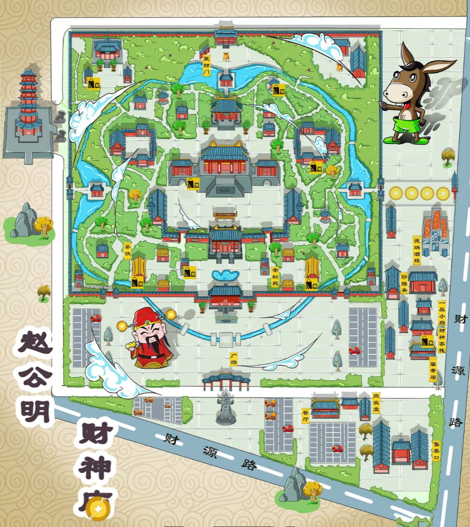 东山寺庙类手绘地图